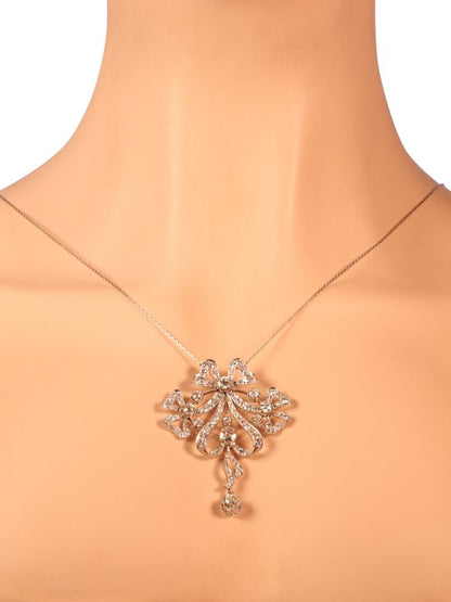 Antique Belle Epoque Bow 8cts Diamond Pendant Brooch