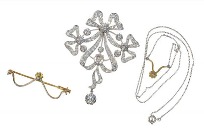 Antique Belle Epoque Bow 8cts Diamond Pendant Brooch