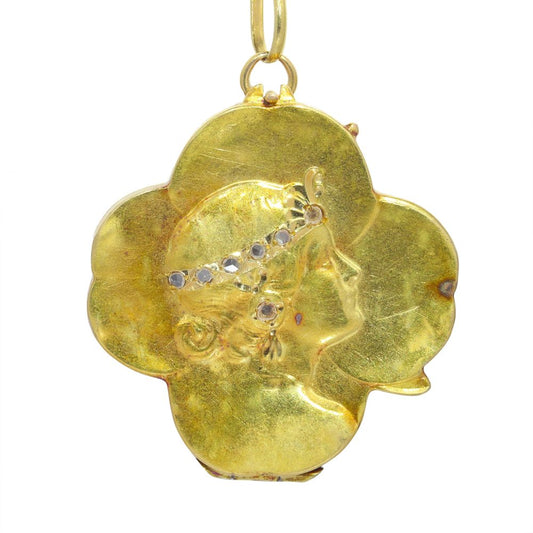 Art Nouveau Antique Four Leaf Clover Locket Pendant