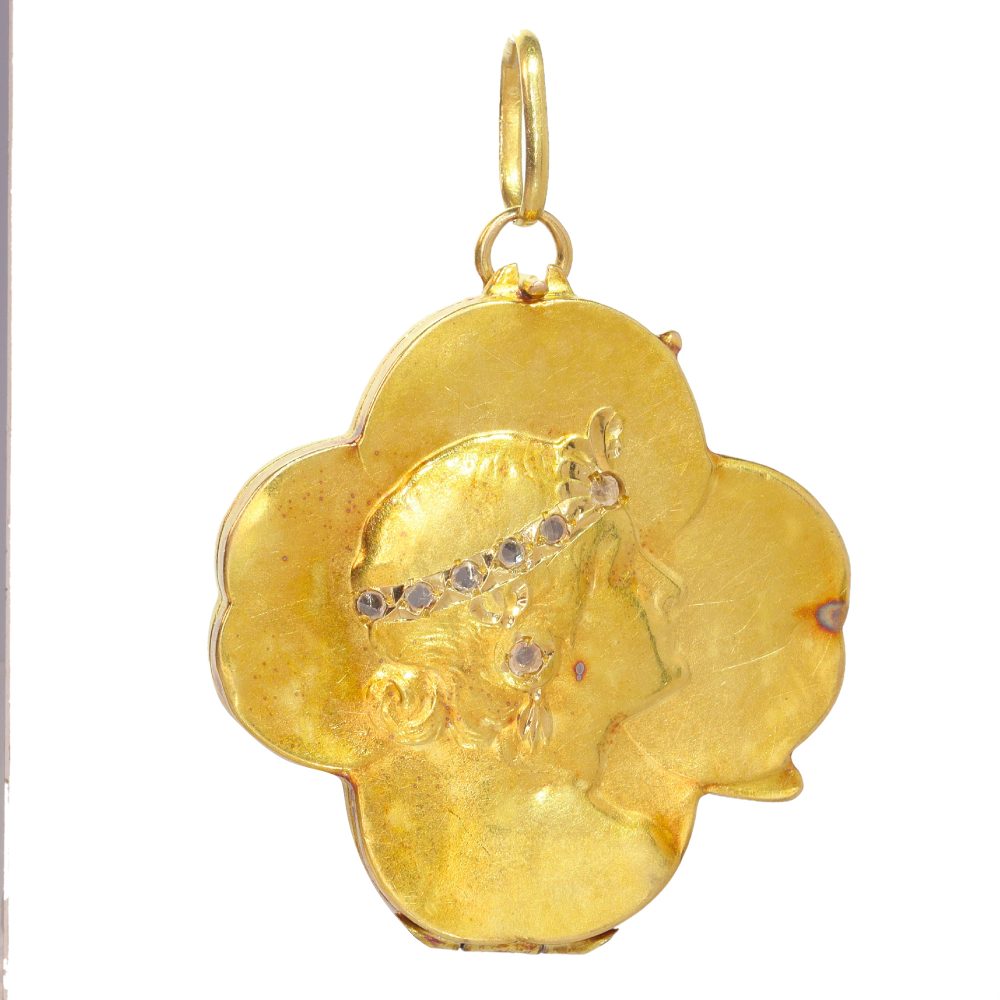 Art Nouveau Antique Four Leaf Clover Locket Pendant