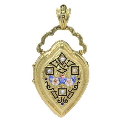 Antique Victorian Enamel and Pearl Pendant Locket