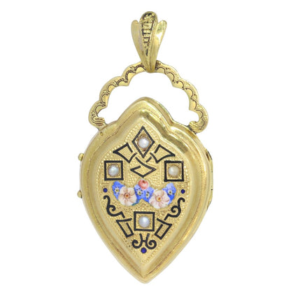 Antique Victorian Enamel and Pearl Pendant Locket