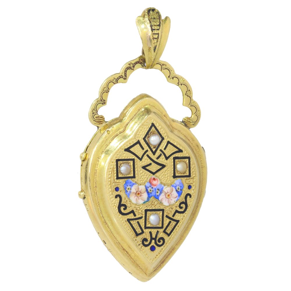 Antique Victorian Enamel and Pearl Pendant Locket