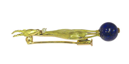 Vintage Gold Chamois and Lapis Lazuli Brooch