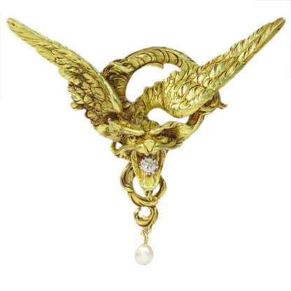 Antique French Griffin Brooch Pendant