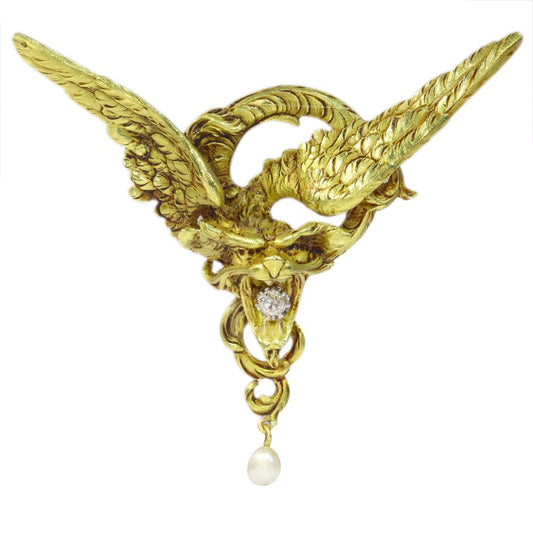 Antique French Griffin Brooch Pendant