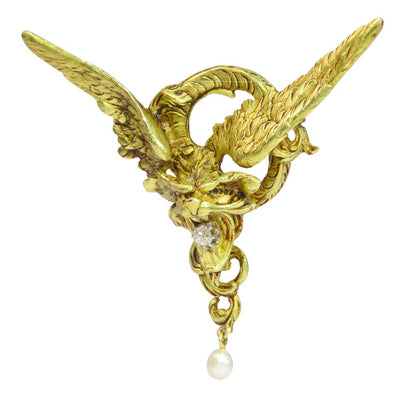 Antique French Griffin Brooch Pendant