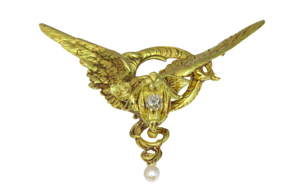 Antique French Griffin Brooch Pendant