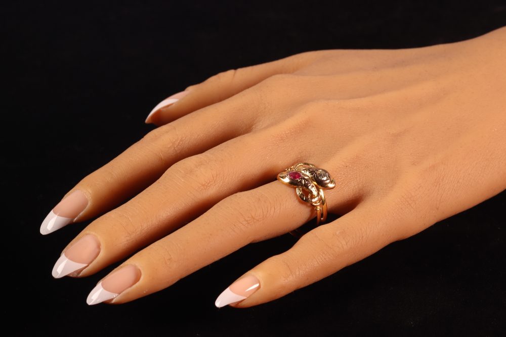 Antique Ruby and Diamond Set Snake Ring