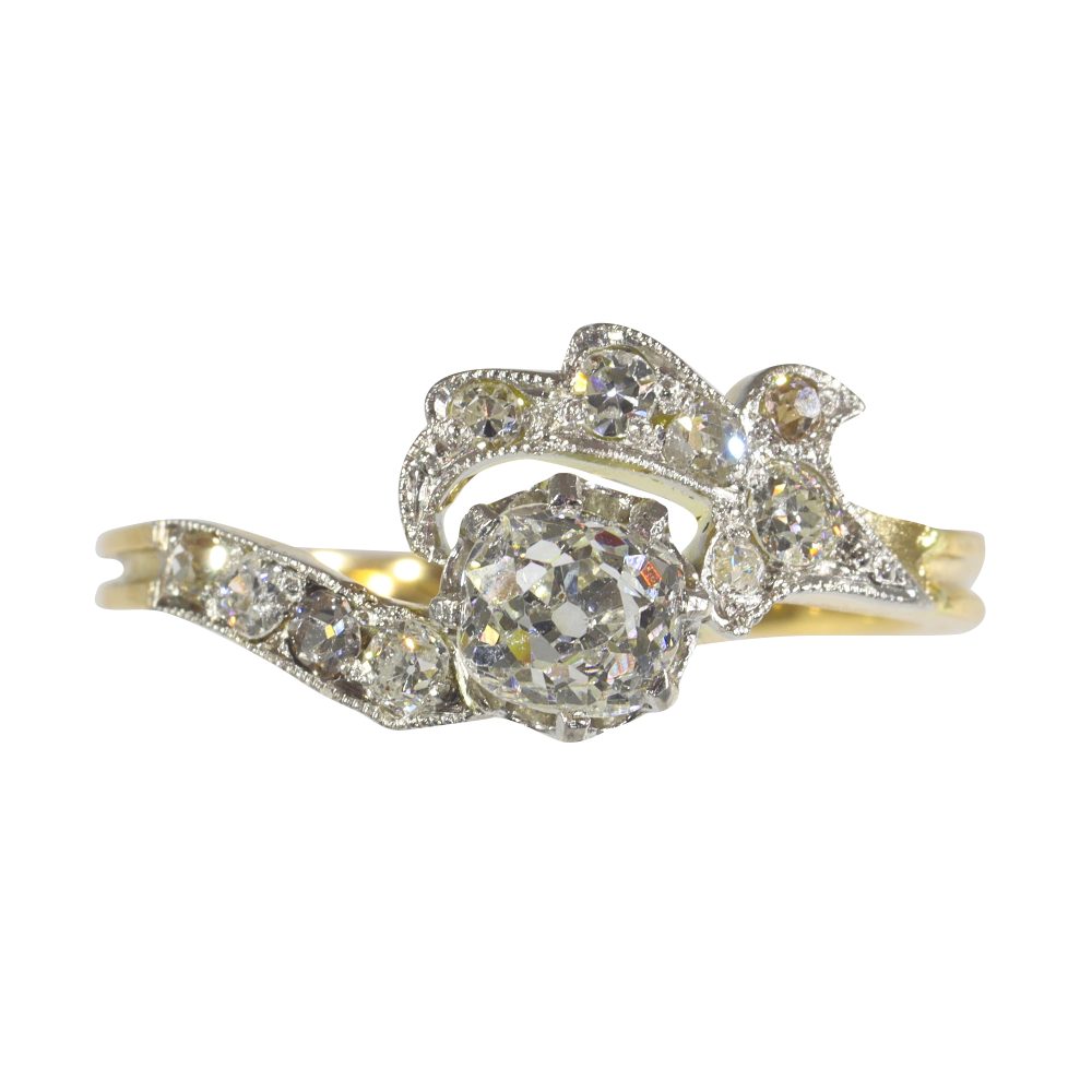 Antique Old Cut Diamond Engagement Ring In Platinum And 18 Carat Yellow Gold