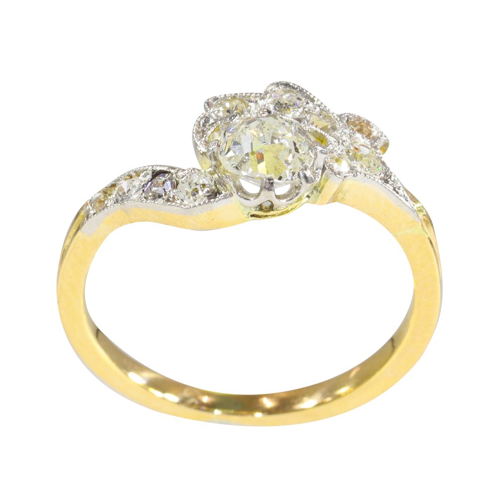 Antique Old Cut Diamond Engagement Ring In Platinum And 18 Carat Yellow Gold