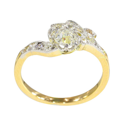 Antique Old Cut Diamond Engagement Ring In Platinum And 18 Carat Yellow Gold
