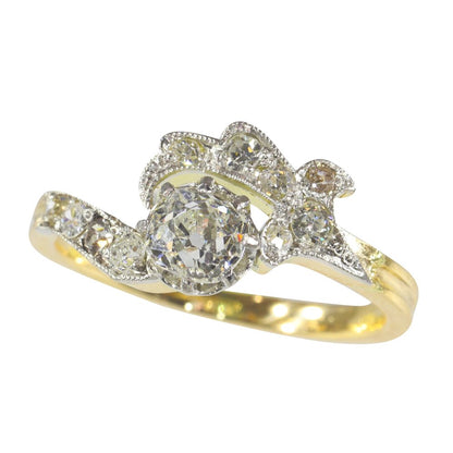 Antique Old Cut Diamond Engagement Ring In Platinum And 18 Carat Yellow Gold