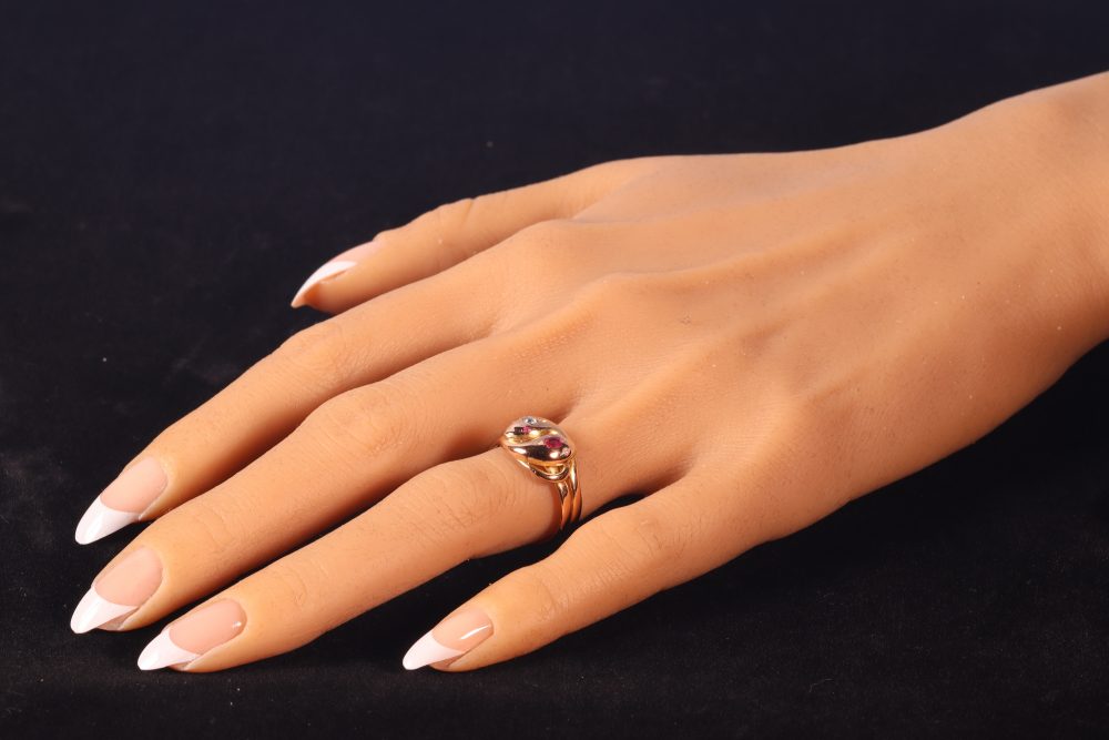 Antique Victorian Ruby and Old Cut Diamond Snake Ring