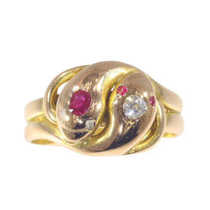Antique Victorian Ruby and Old Cut Diamond Snake Ring