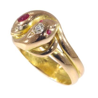 Antique Victorian Ruby and Old Cut Diamond Snake Ring