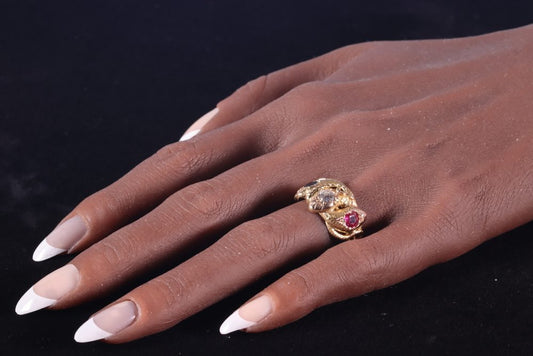 Antique Victorian Ruby Sapphire Diamond Triple Snake Ring