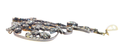Antique Floral Natural Pearl and Diamond Pendant Brooch