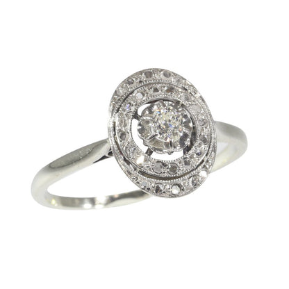 French Art Deco Antique Diamond Oval Cluster Ring