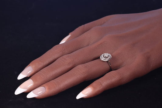 French Art Deco Antique Diamond Oval Cluster Ring