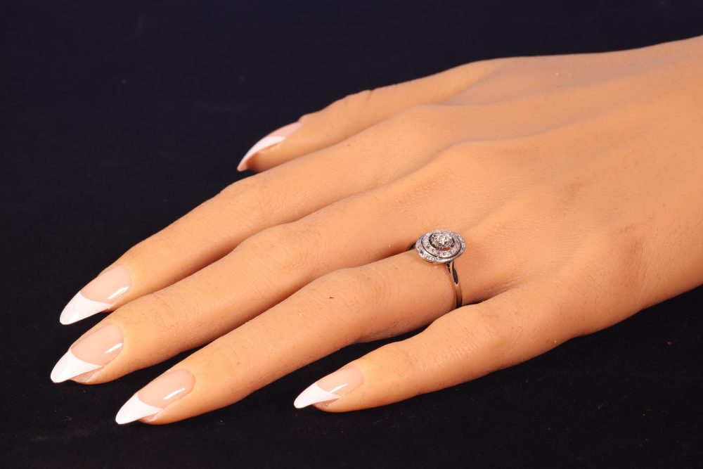 French Art Deco Antique Diamond Oval Cluster Ring