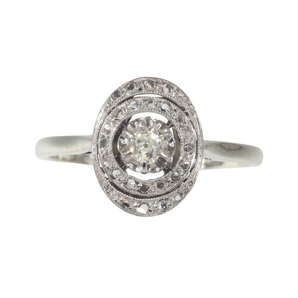 French Art Deco Antique Diamond Oval Cluster Ring