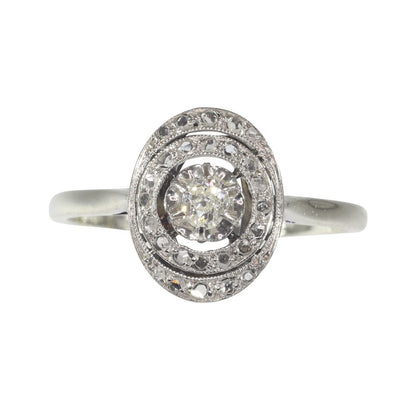 French Art Deco Antique Diamond Oval Cluster Ring