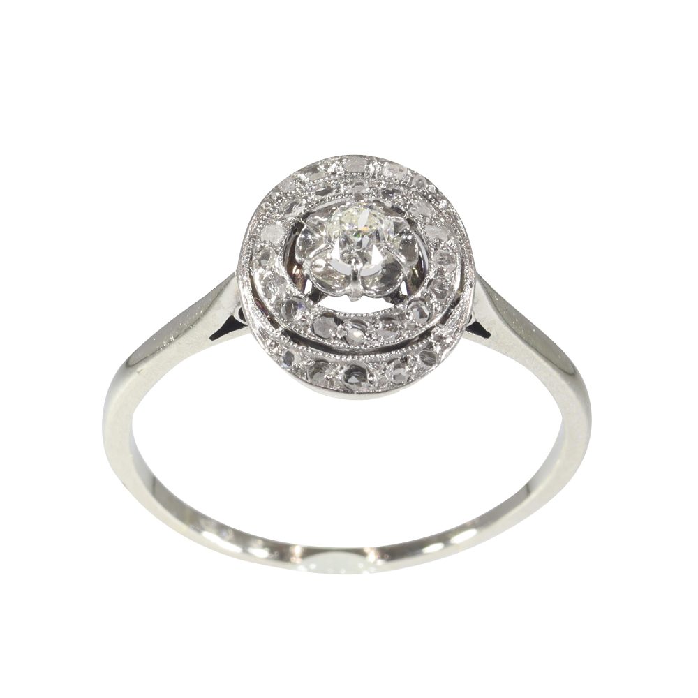 French Art Deco Antique Diamond Oval Cluster Ring