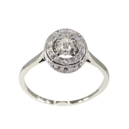 French Art Deco Antique Diamond Oval Cluster Ring