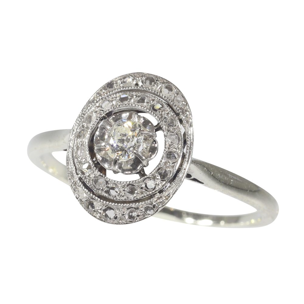 French Art Deco Antique Diamond Oval Cluster Ring