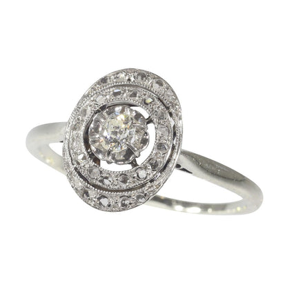 French Art Deco Antique Diamond Oval Cluster Ring