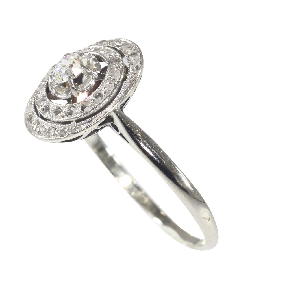 French Art Deco Antique Diamond Oval Cluster Ring
