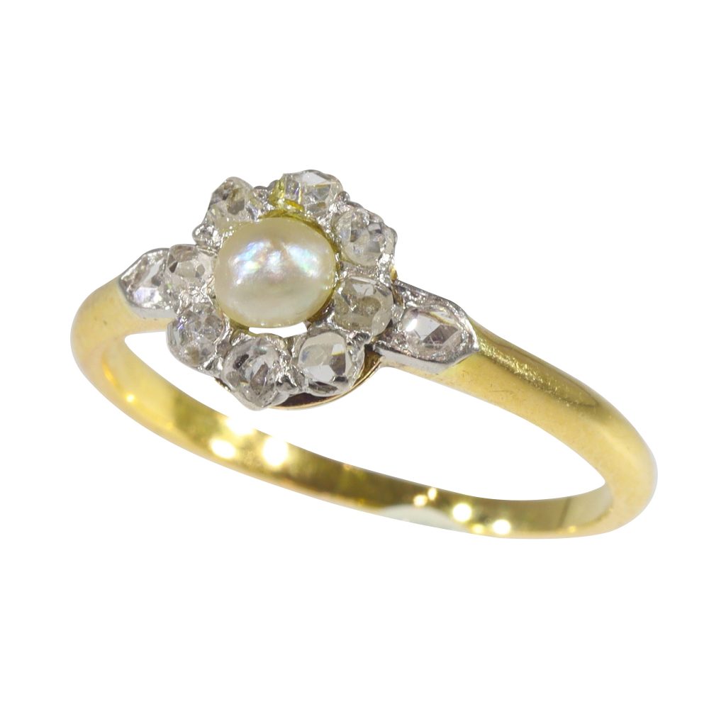 Antique Edwardian Pearl and Diamond Cluster Ring