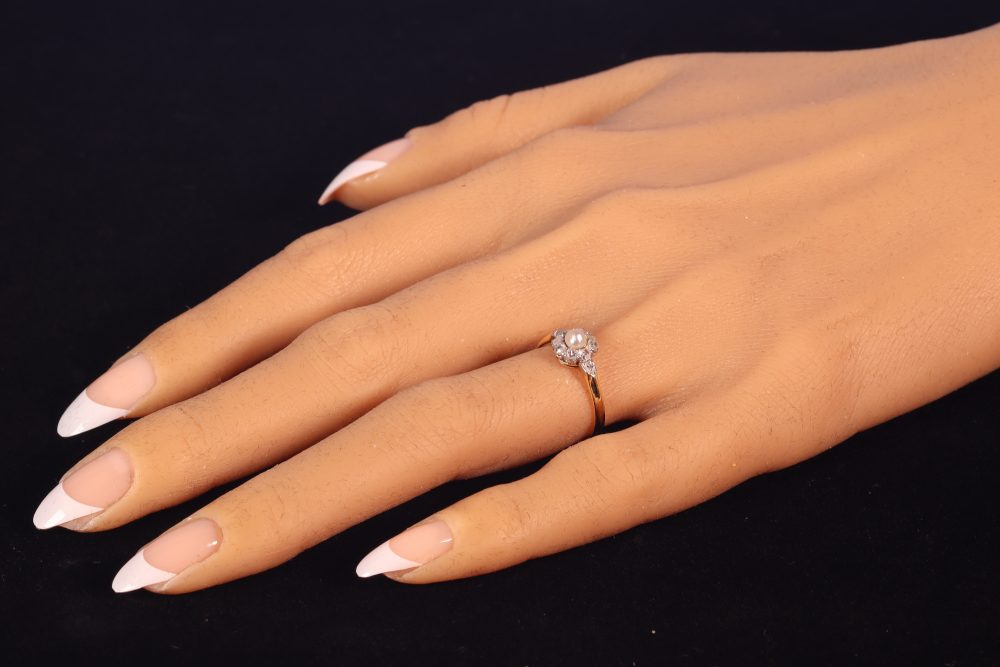 Antique Edwardian Pearl and Diamond Cluster Ring