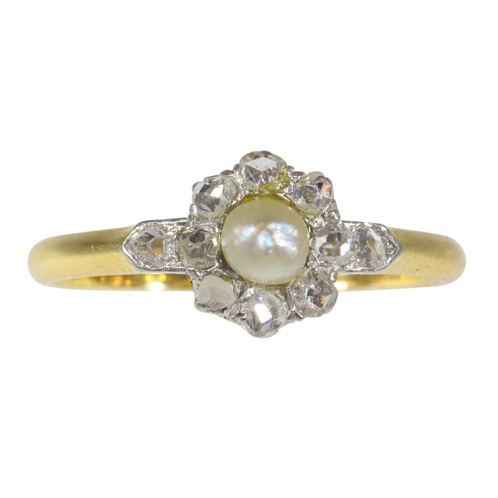 Antique Edwardian Pearl and Diamond Cluster Ring