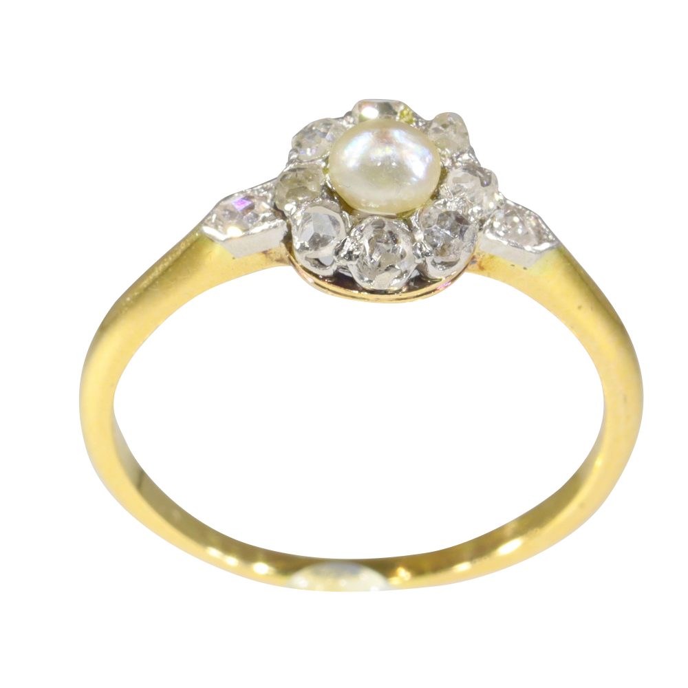 Antique Edwardian Pearl and Diamond Cluster Ring