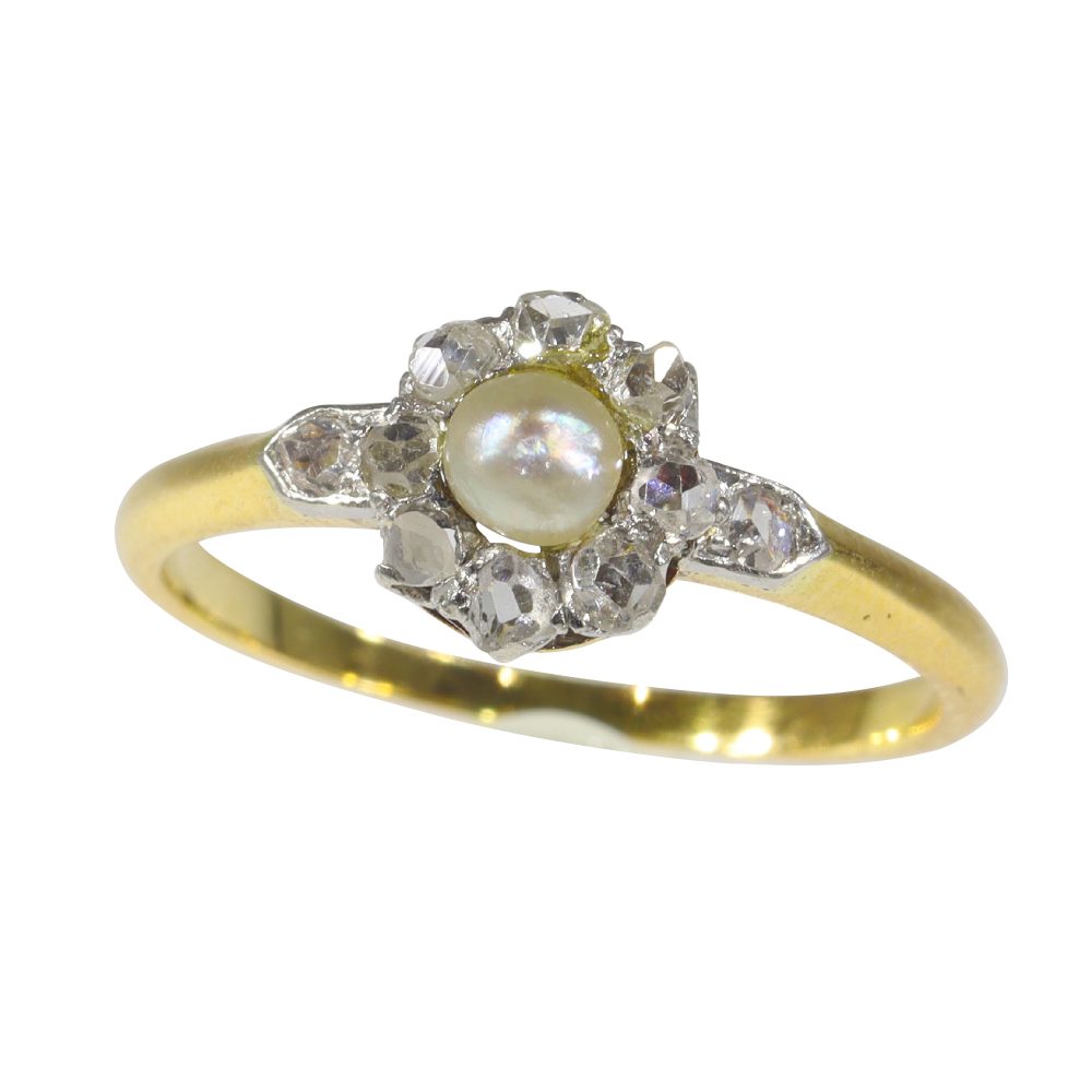 Antique Edwardian Pearl and Diamond Cluster Ring