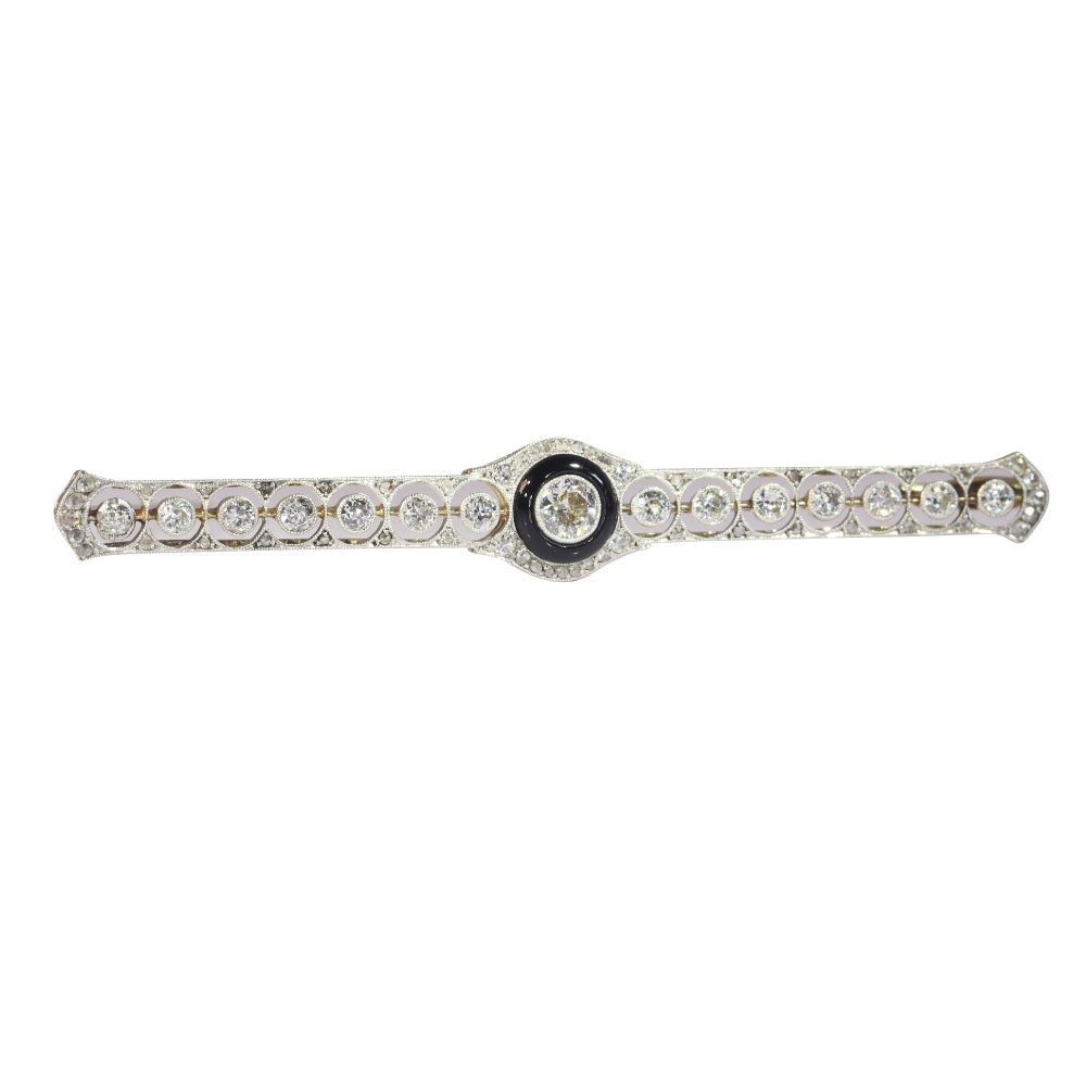 Antique Art Deco Diamond and Onyx Bar Brooch