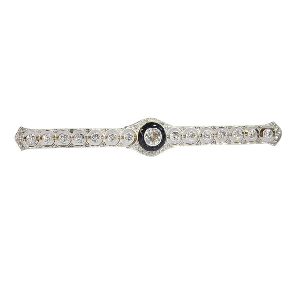 Antique Art Deco Diamond and Onyx Bar Brooch