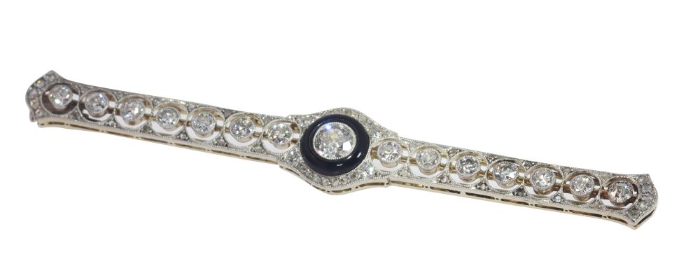 Antique Art Deco Diamond and Onyx Bar Brooch