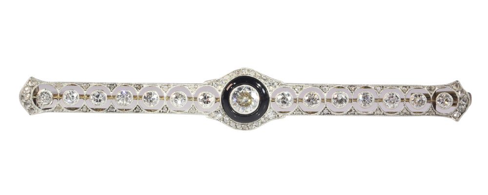 Antique Art Deco Diamond and Onyx Bar Brooch