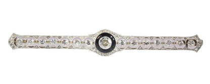 Antique Art Deco Diamond and Onyx Bar Brooch