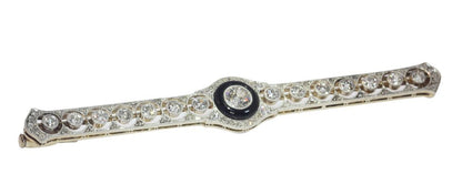 Antique Art Deco Diamond and Onyx Bar Brooch