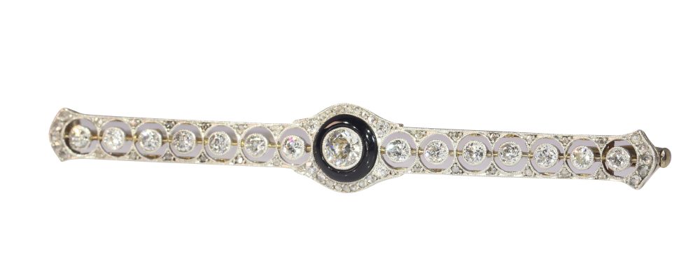 Antique Art Deco Diamond and Onyx Bar Brooch