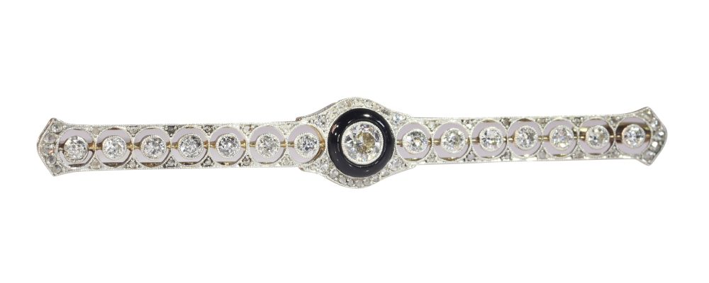 Antique Art Deco Diamond and Onyx Bar Brooch