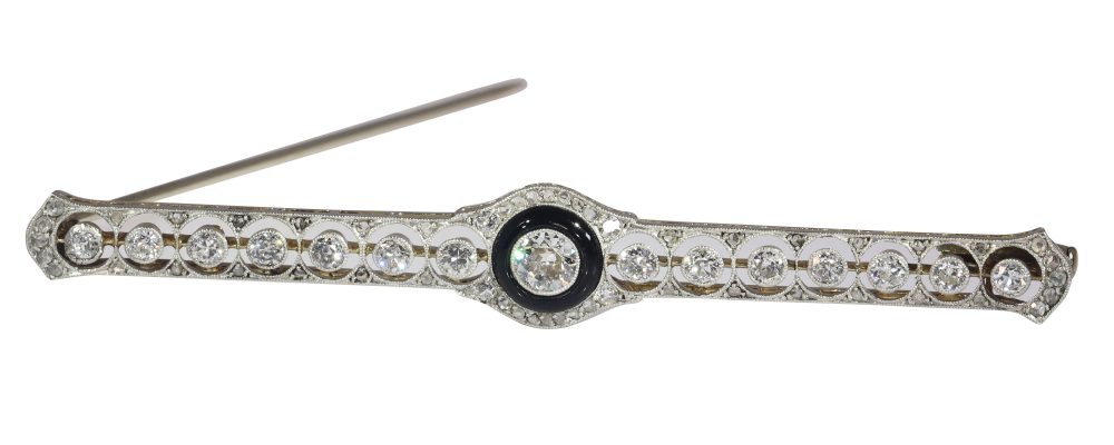 Antique Art Deco Diamond and Onyx Bar Brooch