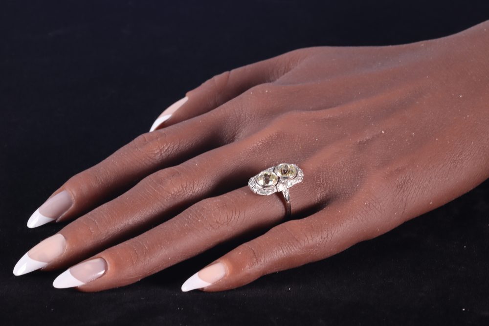 Art Deco Antique 2.70ct Old Mine Cut Diamond Plaque Ring