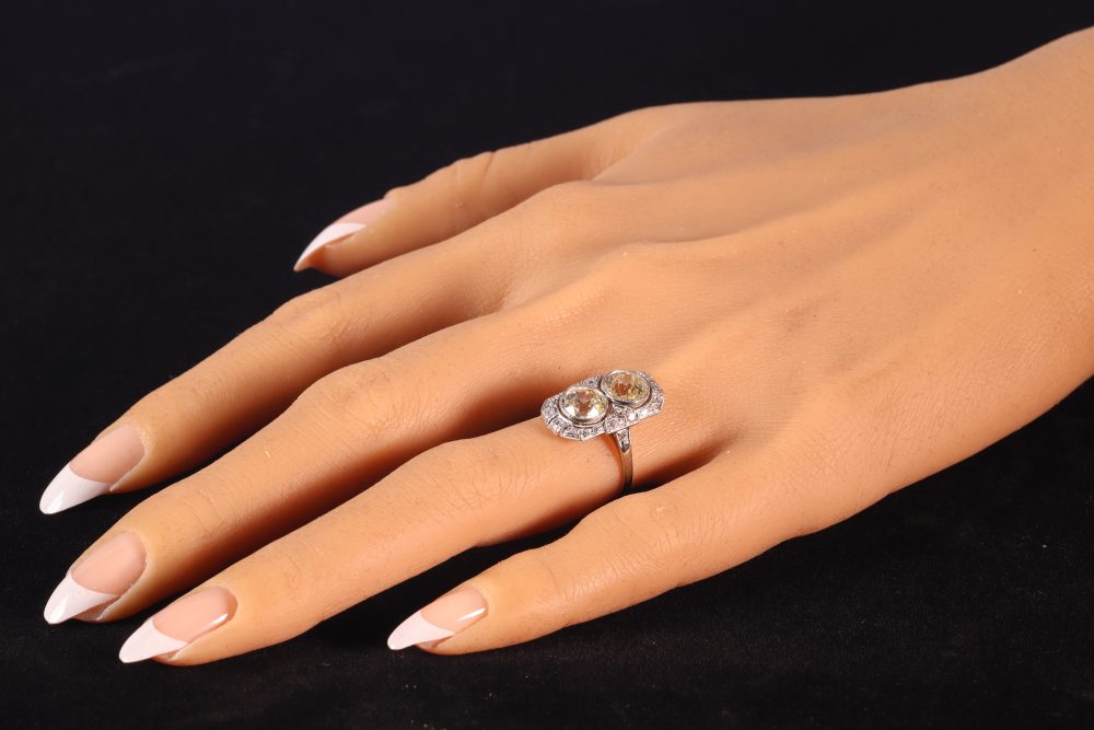 Art Deco Antique 2.70ct Old Mine Cut Diamond Plaque Ring