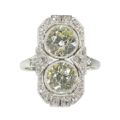 Art Deco Antique 2.70ct Old Mine Cut Diamond Plaque Ring