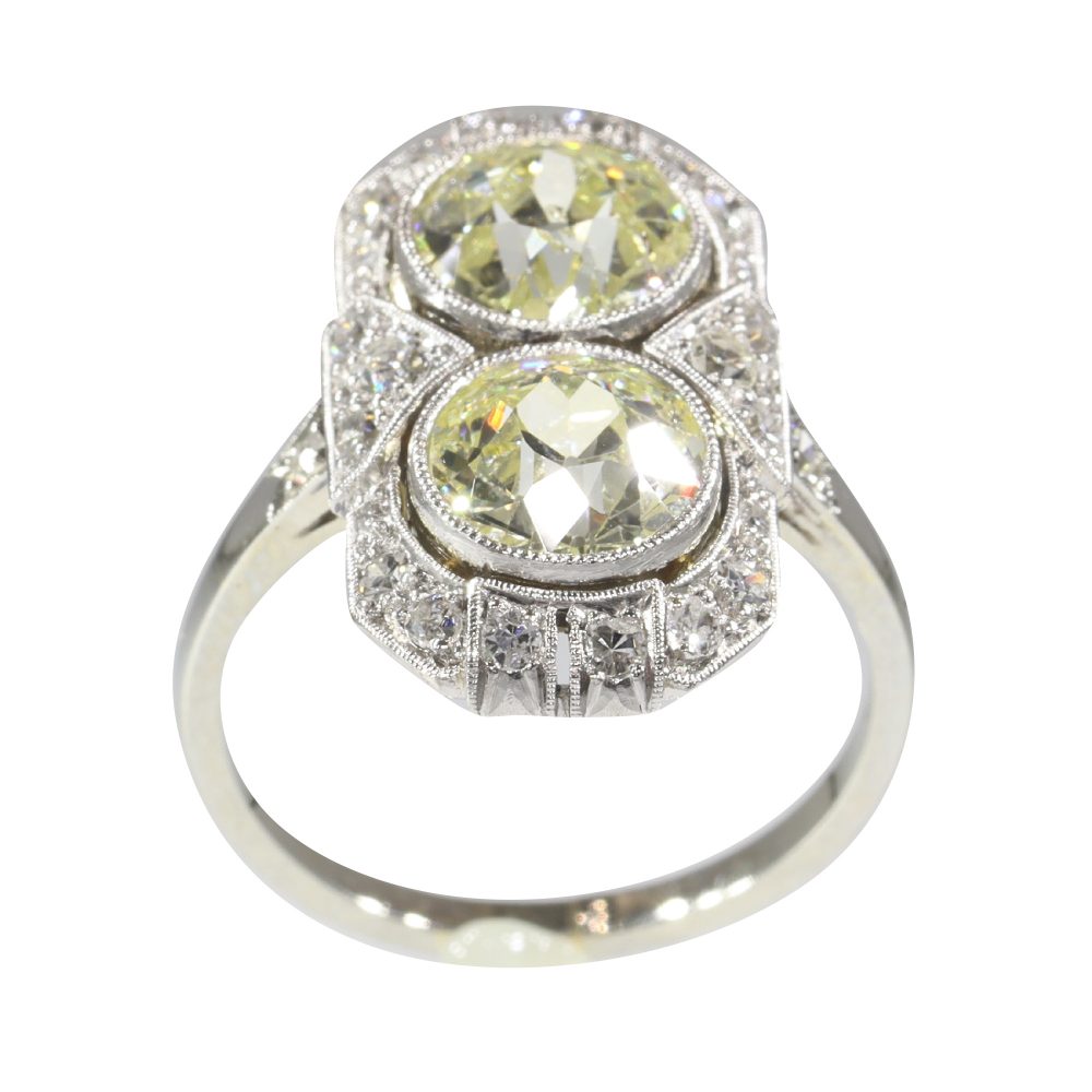 Art Deco Antique 2.70ct Old Mine Cut Diamond Plaque Ring